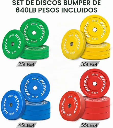 Vista 2 de RitFit Color Coded Bumper Plate, Olympic Bumper Plate for Barbell, 2-Inch Bumper Weight Plates With Steel Insert, rubber weight plates for Strength