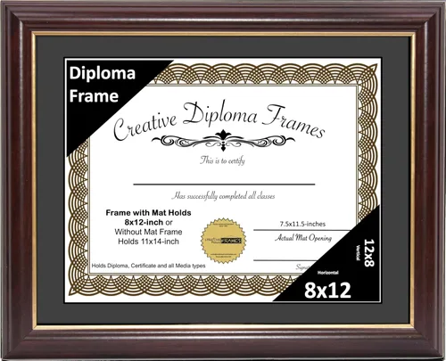 Vista 43 de Creative Picture Frames Marco para Diploma de Caoba con Borde Dorado de 12x16 pulgadas con Vidrio y Paspartú Negro y Colgadores de Pared Instalados