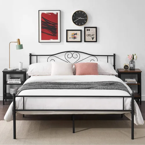 Vista 11 de VECELO Base de cama de plataforma de metal con cabecera y estribo, base de colchón de listones de acero, no necesita somier, individual, negro mate