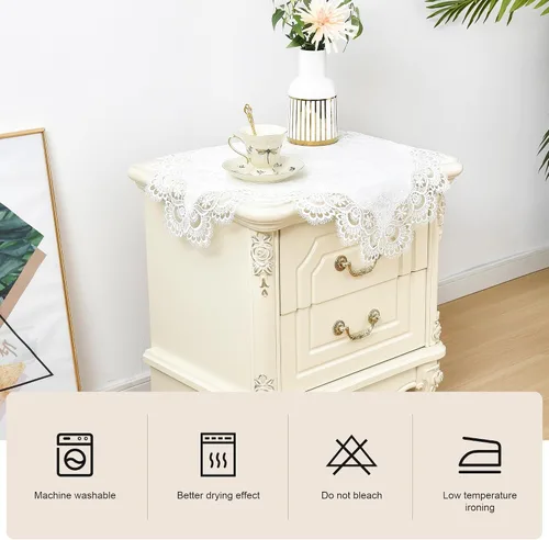 Vista 4 de Wolkemer Paquete de 2 manteles cuadrados pequeños de jacquard de encaje blanco elegante para decoración de mesa para el hogar, bufanda de tocador
