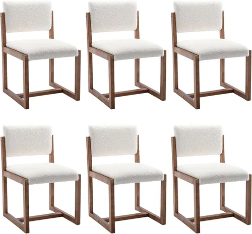 Vista 13 de DUOMAY Juego de 2 sillas de comedor tapizadas, sillas de comedor modernas de mediados de siglo, sillas auxiliares de cocina de tela de lino con Beige