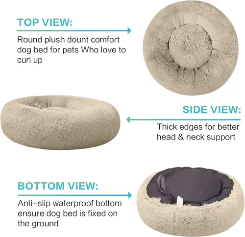 Vista 5 de SAVFOX Camas de felpa calmantes para perros, cama de perro dona para perros pequeños, medianos, grandes y extragrandes, cama cómoda para perros