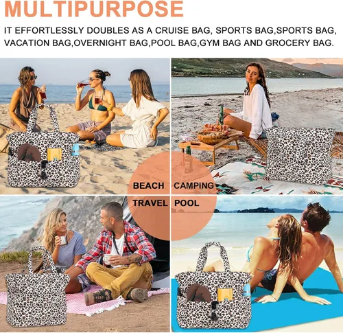 Vista 8 de Bolsa de playa y piscina para mujer, grande, bolsa de gimnasio con compartimento húmedo para viajes, impermeable