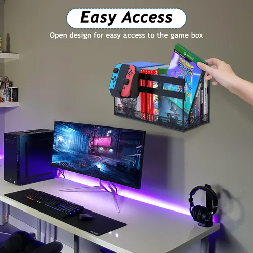 Vista 2 de Alyoen Torre de almacenamiento de videojuegos, estante de soporte para juegos, organizador de PS5 para montaje en pared con gancho de controlador