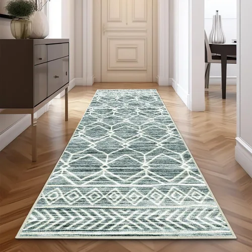 Vista 46 de jinchan - Tapete de pasillo marroquí de 2 x 6 pies con líneas, bohemio, lavable, para cocina, suave, geométrico, de lana sintética, antideslizante