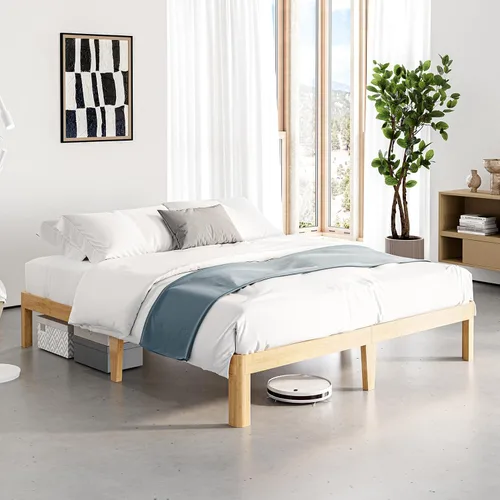 Vista 16 de Marco de cama doble de madera de bambú de 12 pulgadas con soporte de listones de metal