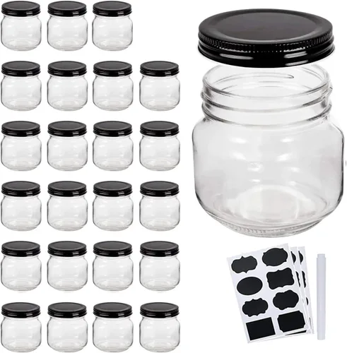 Vista 11 de QAPPDA Tarros de vidrio de 6 onzas con tapas, pequeños tarros de boca ancha, mini tarros de conservas con tapas negras, tarros de almacenamiento