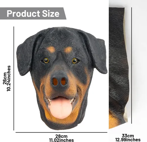Vista 7 de PartyHop Rottweiler Máscara de cabeza de perro de látex animal de cabeza completa, máscaras realistas para Halloween, carnaval, fiesta de disfraces