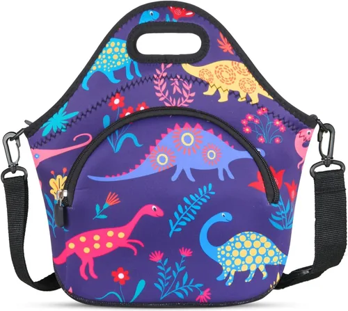 Vista 10 de Violet Mist Lonchera de neopreno reutilizable aislada con correa de hombro ajustable y bolsillo para mujeres, hombres y adultos, lindas bolsas