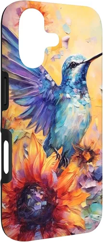 Vista 3 de Colorful Watercolor Sunflower Nature Purple Blue Hummingbird Case for iPhone 17