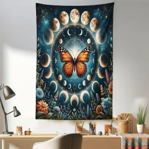 Vista 4 de Ambesonne Tapiz de hongos, atmósfera psicodélica, escena astral estrellada con motivos orientales trippy, decoración de tela para colgar en la pared