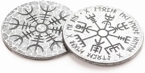 Vista 2 de Ficha nórdica de doble pentagrama en plata - Vegvisir y Yelmo de Awe