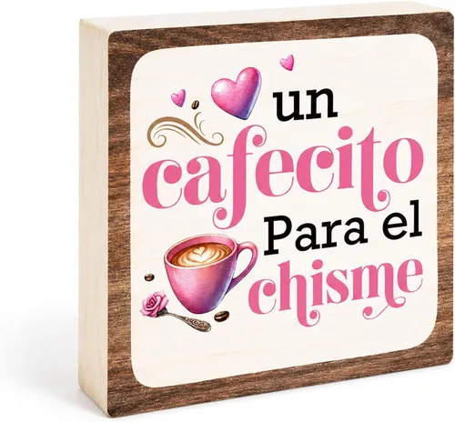 Vista 6 de Un Cafecito Para el Chisme – Cartel de madera de barra de café de 5 pulgadas – Cartel de madera rústica rosa – Decoración de mesa de granja