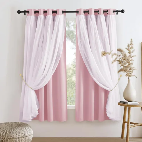 Vista 33 de PONY DANCE Cortinas Opacas con Superposición de Gasa, Cortinas de Doble Capa con Aislamiento Térmico Mix & Match para Oscurecer Habitaciones