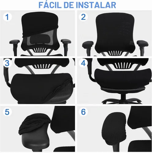 Vista 4 de Tallew Juego de 4 fundas protectoras universales para sillas de oficina, fundas de asiento elásticas para sillas de oficina, fundas para Negro
