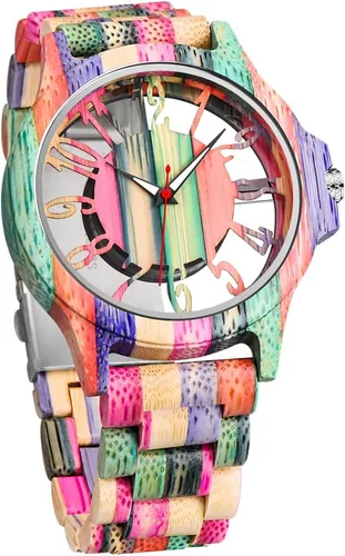 Vista 15 de Wooden Watches for Men Handmade Colorful Bamboo Engraved Wood Watch Analog Quartz Men's Wooden Watch Cus-Q1230