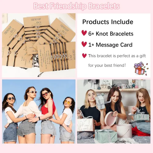 Vista 5 de choice of all Pulseras de amistad a juego con corazón para mejor amiga, pulsera de cuerda trenzada hecha a mano, regalos de amistad para mujeres