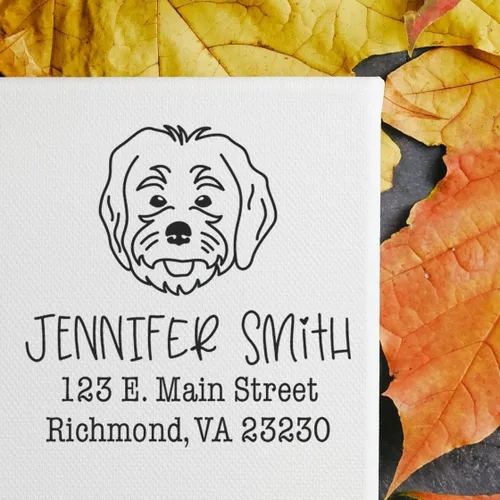 Vista 24 de Sello de dirección personalizado Basset Hound – Sello personalizable con nombre y dirección para sobres, ideal para amantes de los perros