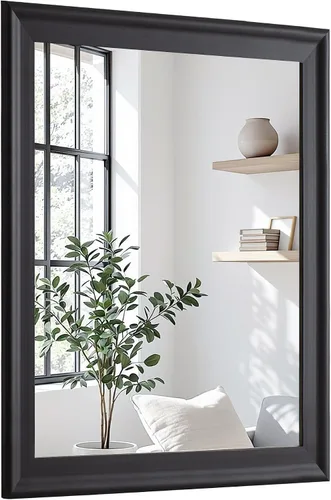 Vista 12 de Espejos redondos de 24 pulgadas, espejo de pared rústico decorativo de transición de nogal oscuro con grano de madera para baño, espejo de tocador