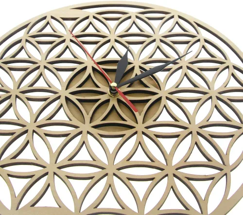 Vista 3 de The Geeky Days Flower of Life Intersect Rings Reloj de pared de madera geométrica geometría sagrada Reloj decorativo Reloj de inauguración