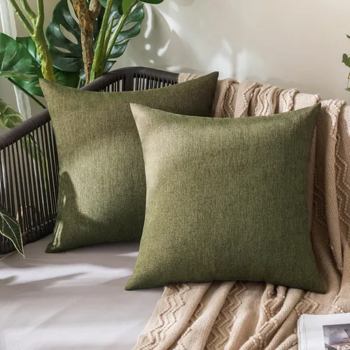 Vista 40 de MIULEE - Paquete de 2 fundas de almohada decorativas para exteriores, impermeables, sólidas, de imitación de lino, para jardín, casa de campo, Azul