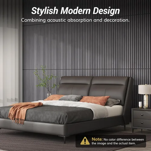 Vista 4 de TONOR 2 paneles de listones de madera, paneles acústicos adhesivos de 48 x 24 pulgadas para pared, paneles decorativos 3D estriados para absorción