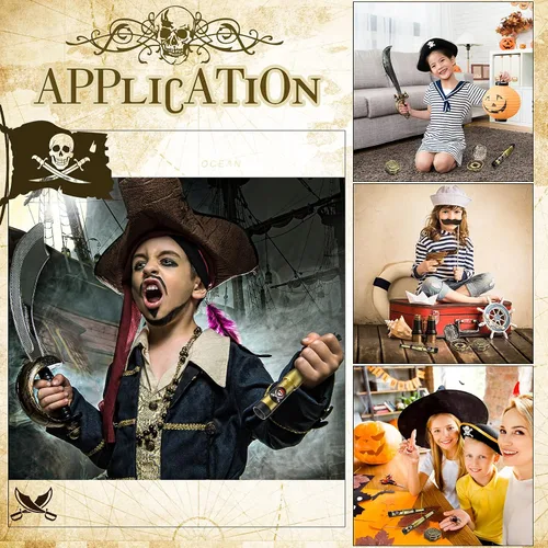 Vista 4 de Gejoy Juego de 2 piezas de accesorios piratas para niños, mini telescopio y brújula de juguete para fiesta, Halloween, cosplay, antiguo, retro