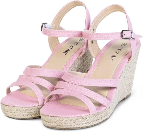 Vista 5 de TF STAR Sandalias casuales de cuña con hebilla y correa de tobillo y plataforma para mujer