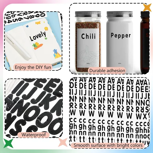 Vista 3 de 3024 - Calcomanías de letras – 24 hojas de calcomanías del alfabeto y números, vinilo de 1 pulgada, autoadhesivo, impermeable, pequeño, negro