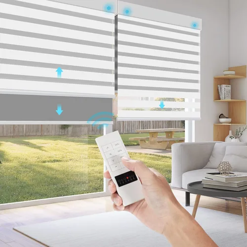 Vista 11 de ACMEART Persianas dobles motorizadas con control remoto, juego de persianas de día y noche con filtro de luz de cebra y persiana enrollable opaca