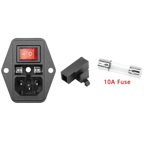Vista 2 de Interruptor basculante de 6A 250 V, enchufe de módulo de entrada, fusible de 10 A con luz indicadora, cable de 18 AWG de 3 pines IEC320 C14