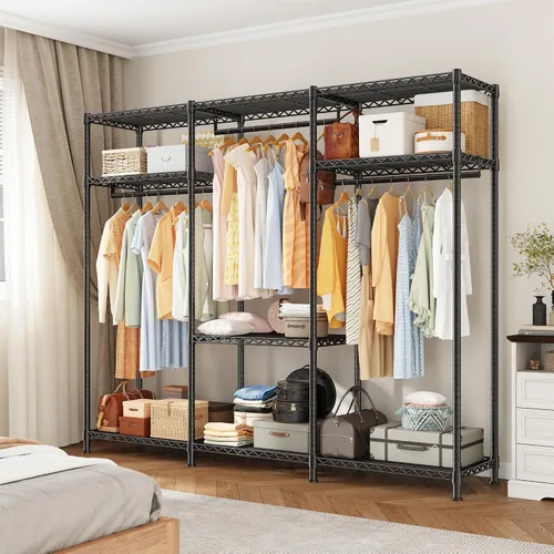 Vista 7 de Raybee Perchero resistente con carga de 800 libras, percheros ajustables para colgar ropa, perchero con estantes para dormitorio, sótano 56 pulgadas