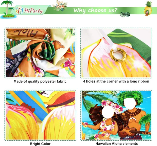 Vista 4 de HiParty Decoraciones de fiesta hawaiana Luau, pancarta de fotos de pareja Luau, accesorios de fotos de Tiki Luau para fiesta en la playa, pancarta