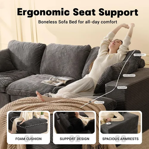 Vista 4 de Sofás seccionales de 106.3 pulgadas para sala de estar, sofá en nube, sofá modular seccional, sofá convertible, sofá de asiento profundo, juego