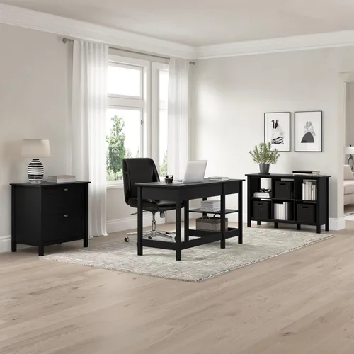 Vista 4 de Bush Home Broadview - Estante organizador de 6 cubos en negro clásico, estantería de almacenamiento de cubos pequeños para oficina en casa