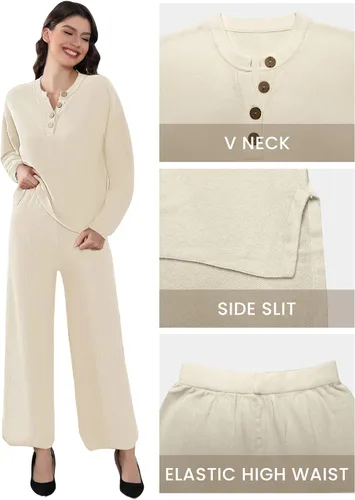 Vista 5 de Conjunto de suéter de 2 piezas para mujer, holgado, acogedor, de manga larga, conjuntos de ropa de descanso