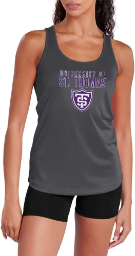 Vista 249 de Camiseta deportiva sin mangas oficial de NCAA Collegiate para mujer, con espalda cruzada, colección con logotipo primario