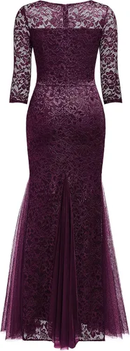 Vista 4 de Miusol Vestido largo formal de sirena con encaje floral y manga 23 para mujer