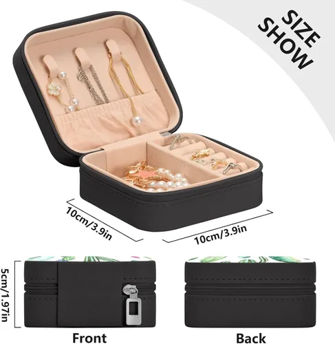 Vista 3 de MEAMOTAN Joyero pequeño con diseño de cactus de acuarela, mini joyero de viaje, organizador de joyas portátil, soporte de almacenamiento