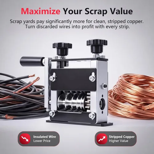Vista 2 de Máquina peladora de cables, herramienta manual de alta resistencia para recuperación de cobre de chatarra, pelador de cables de varios agujeros