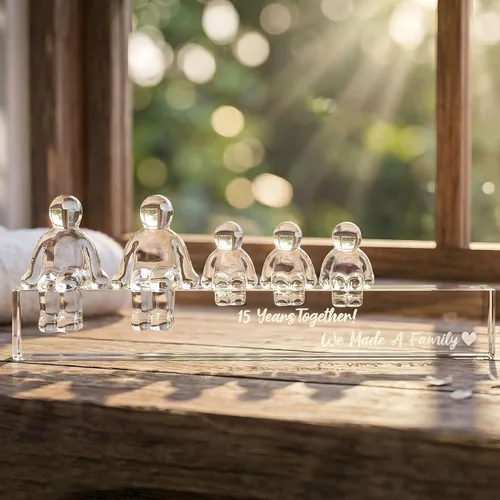 Vista 11 de Ornalrist Regalos de boda de cristal para el 15º aniversario para ella y él, 15 años juntos hicimos un adorno de cristal familiar para esposa, 1 niño