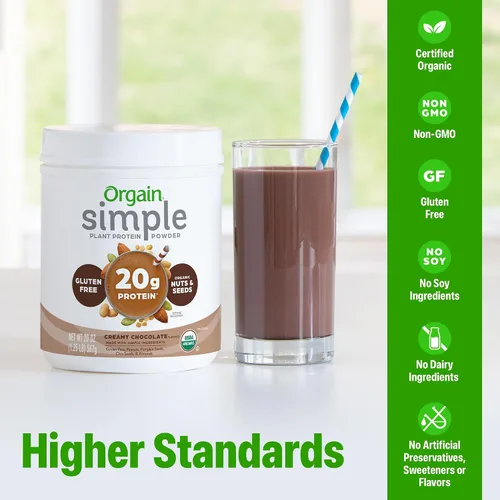 Vista 3 de Orgain Proteína simple vegetal orgánica en polvo, 1.25 libras Plant based protein made with less ingredients, no artificial sweeteners, gluten