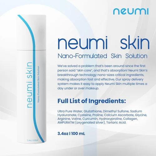 Vista 2 de Neumi Skin Spray facial de 3.4 onzas líquidas (nano-formulado) con glutatión, colágeno y ácido hialurónico, cuidado facial y firme, espray facial