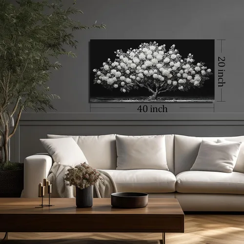 Vista 6 de JuhaiArt Arte de pared de árbol de rosa blanca para dormitorio, decoración de pared negra, cuadro floral para dormitorio y oficina, 20 x 40 pulgadas