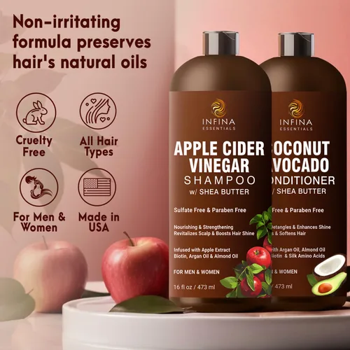 Vista 3 de Champú y acondicionador de vinagre de sidra de manzana, sin sulfato, para hombres y mujeres, champú para el cuero cabelludo con acondicionador