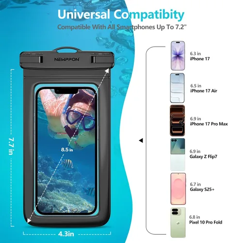 Vista 3 de Paquete de 100 bolsas impermeables para teléfono celular de 8.5 pulgadas – Funda seca bajo el agua – Protector transparente a prueba de agua