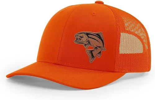 Vista 7 de Sombrero de pesca de salmón con parche de cuero grabado láser Richardson 112 Snapback Trucker Cap