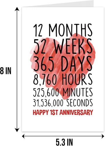 Vista 2 de Qiliji Tarjeta de feliz primer aniversario para él y ella, tarjeta de felicitación de aniversario de boda, divertida tarjeta de aniversario de un