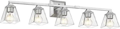 Vista 10 de HWH - Lámpara de baño moderna, lámpara de tocador de pared de níquel cepillado, lámpara de pared de tocador con campana cuadrada y pantalla