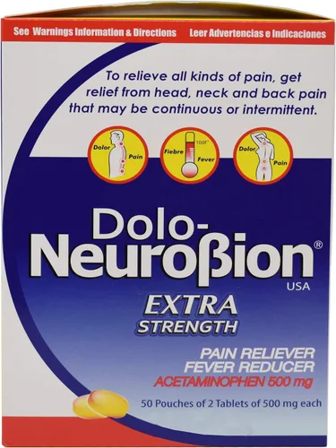 Vista 4 de Neurobion Dolo Analgésico, reductor de fiebre, extra fuerte, Fuerte, Alivia el Dolor, Reduce la Fiebre Dispensador 50 x 2 tabletas